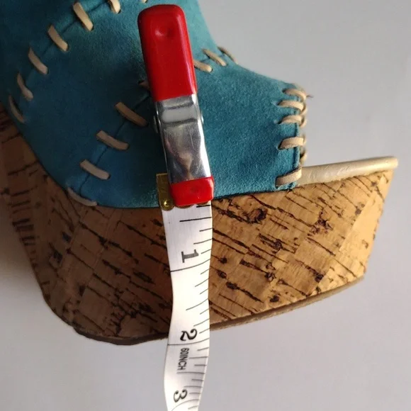 Kelsi Dagger turquoise suede platform high heels sandals 7.5 - Picture 15 of 15